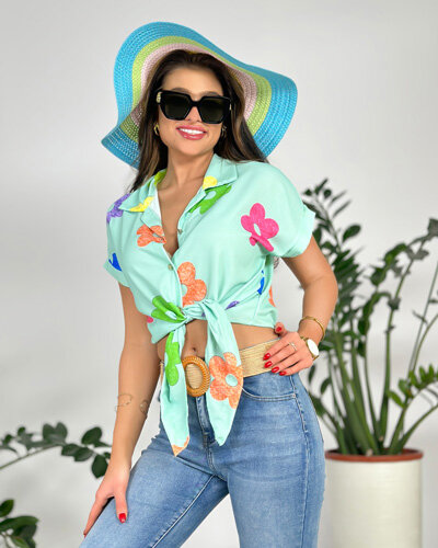 Royalfashion Moteriški trumpi gėlėti marškinėliai