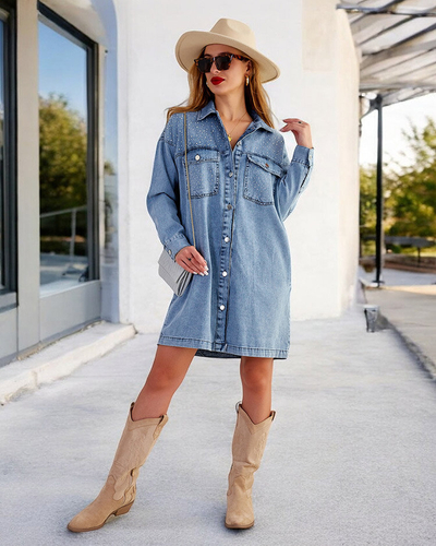 Royalfashion Женское хлопковое мини-платье а'ля деним