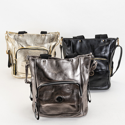 Черная женская большая сумка в золотом цвете