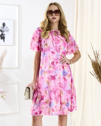 Цветочно-розовое женское платье на подкладке - Одежда