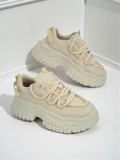 Sneakersy beżowe Athenia - platforma 6,5 cm, eko skóra!