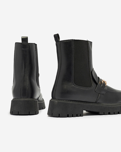 Черные женские утепленные сапоги из экокожи с декором Fera - Обувь