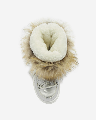 Серебристые детские ботинки-слипоны a'la snow boots with fur Asika - Обувь