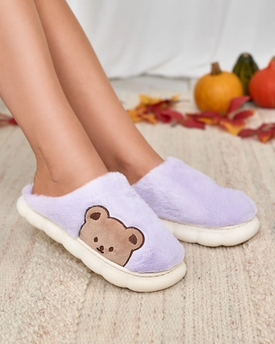 Royalfashion Женские меховые тапочки с мишкой фиолетового цвета Fetemes