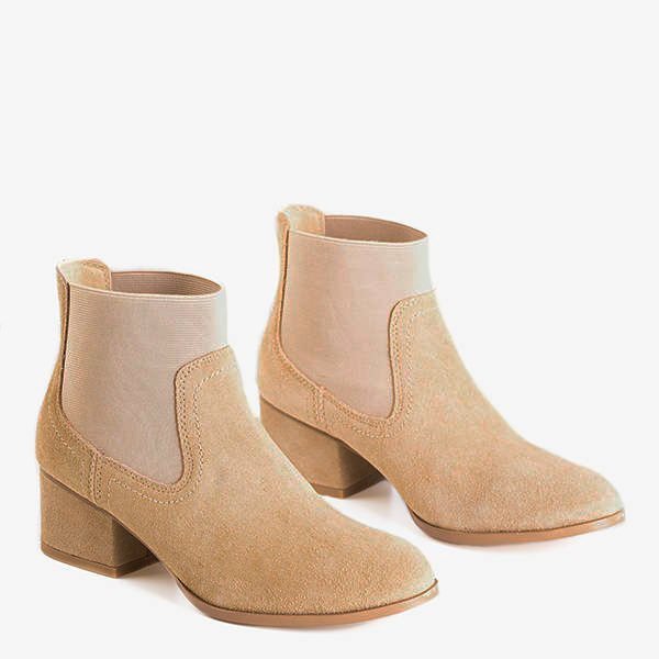 Beżowe damskie botki na płaskim obcasie Tarina - Obuwie