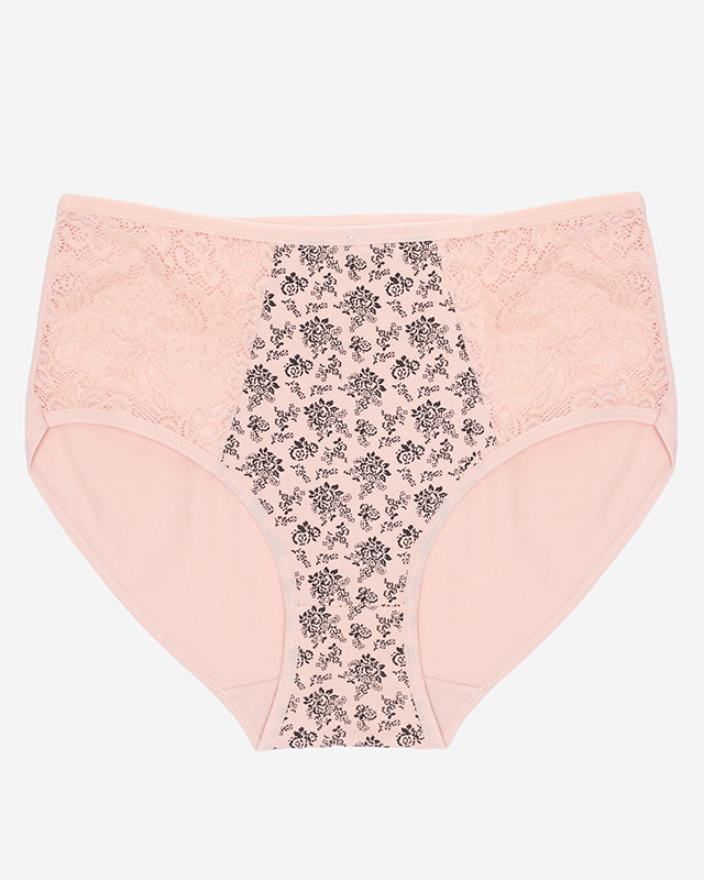 Rožinės moteriškos kelnaitės, gėlėtos kelnaitės aukštesniu liemeniu. PLIUSUS DYDIS - apatinis trikotažas