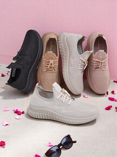 Aurelia Beige Royalfashion – Beige Women's Cloth Lace-Up Sneakers