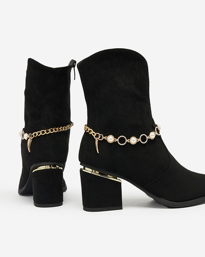Royalfashion Черные женские сапоги на шпильке с цепочкой Bealizia