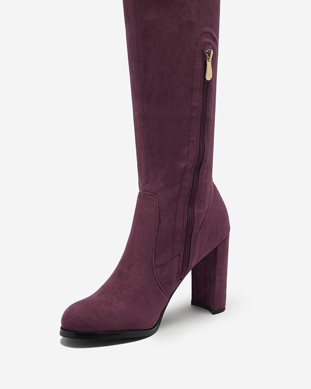 OUTLET Фиолетово-бордовые женские сапоги выше колена Qavoti - Обувь