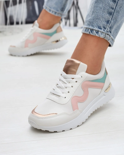 Balti moteriški sportiniai bateliai su spalvingais įdėklais Kiari - Avalynė