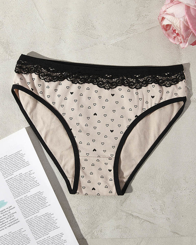 Smėlio spalvos medvilninės moteriškos kelnaitės su širdelėmis - Apatiniai