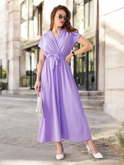 Midi-платье Royalfashion для женщин с обернутым вырезом, короткими рукавами и поясом