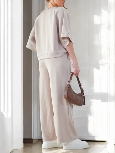 Royalfashion Женский наряд с короткими рукавами и расклешенными штанами