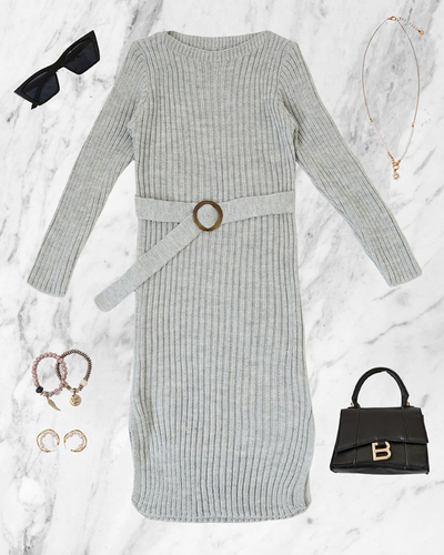 Royalfashion Pilka moteriška megztinė suknelė