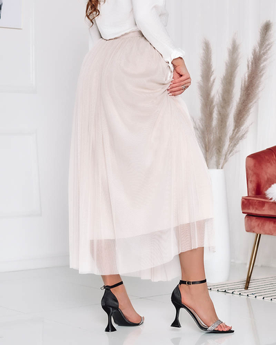 Smėlio spalvos dvisluoksnis moteriškas midi sijonas Drabužiai