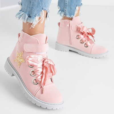 Jasnoróżowe damskie workery z ozdobami Misaki - Obuwie