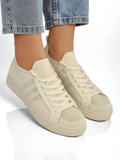 Beżowe sneakersy Damiani – lekkie trampki tkanina/skóra eco na lato