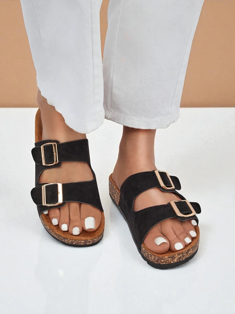 Женские шлепанцы Letitia черные, замшевые, плоский каблук, итальянский дизайн