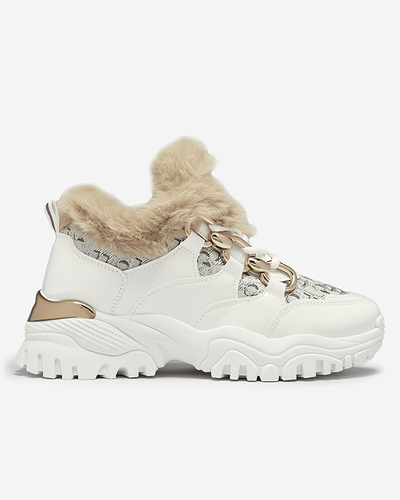 Спортивные лакированные белые женские кроссовки с мехом Axili- Footwear