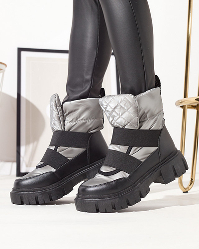 OUTLET Женские сапоги-снегоступы a'la на плоской подошве черно-серого цвета Ferory- Footwear