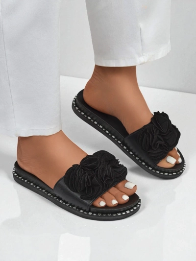 Royalfashion moteriškos šlepetės lygiu padu Flora Verde