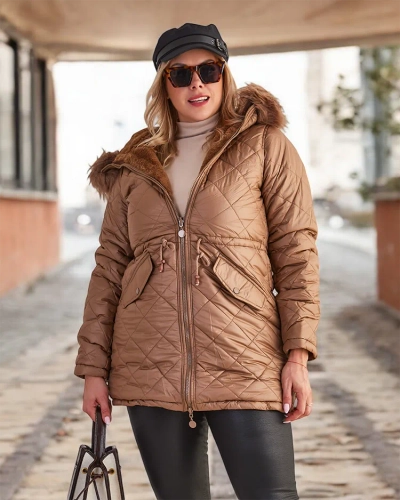 Royalfashion Женская стеганая куртка коричневого цвета