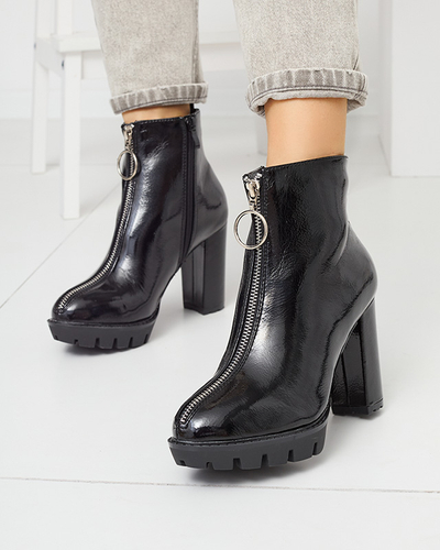 Черные лакированные женские сапоги на высокой шпильке Fallida- Footwear