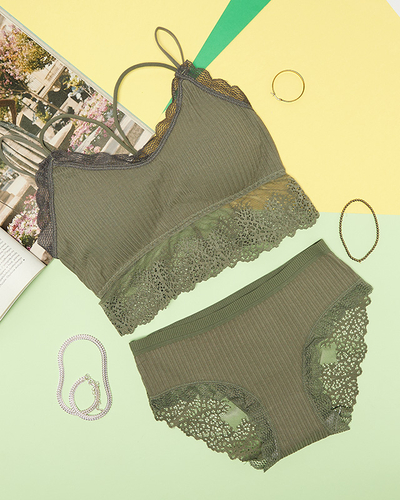 Женский комплект нижнего белья с темно-зеленым кружевом - Нижнее белье
