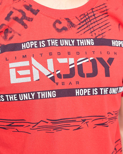 Vyriški raudoni marškinėliai su užrašu ENJOY- Clothing