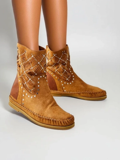 Royalfashion Moteriški anklinės botai su mažu pakulnės ir vyšniais Indijos stilius