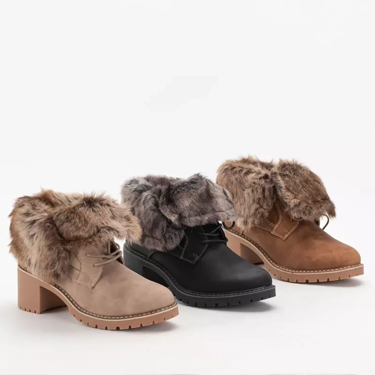 OUTLET Rudi moteriški suvarstomi batai ant žemo stulpelio Kalera - Avalynė