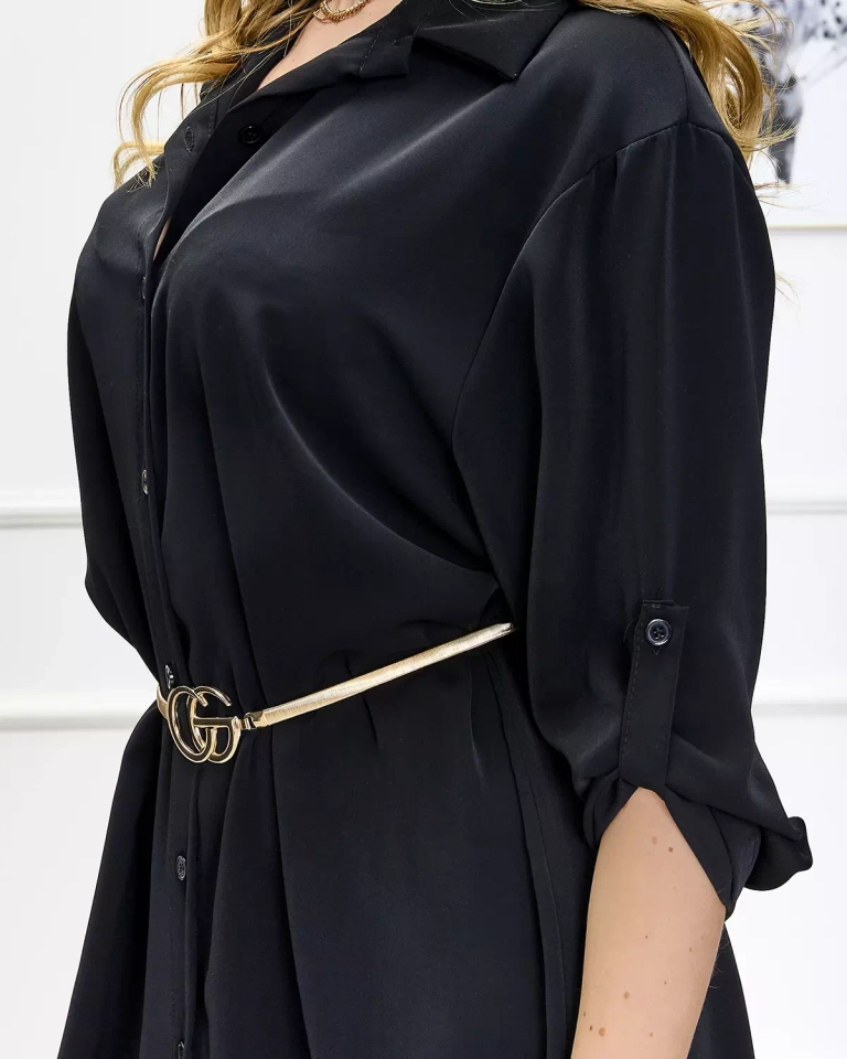 Juoda moteriška marškinių suknelė su sagomis - Drabužiai