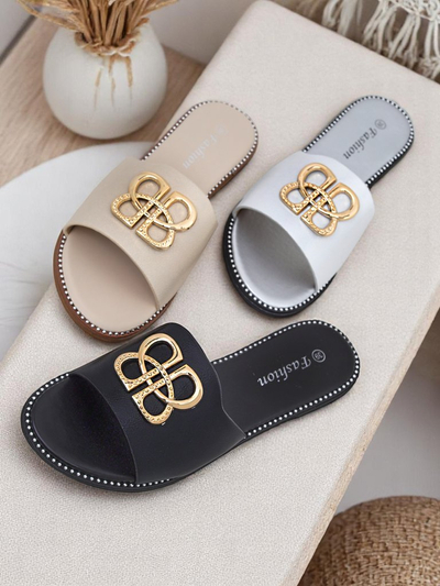 Royalfashion Damskie klapki na płaskiej podeszwie Aura Gold