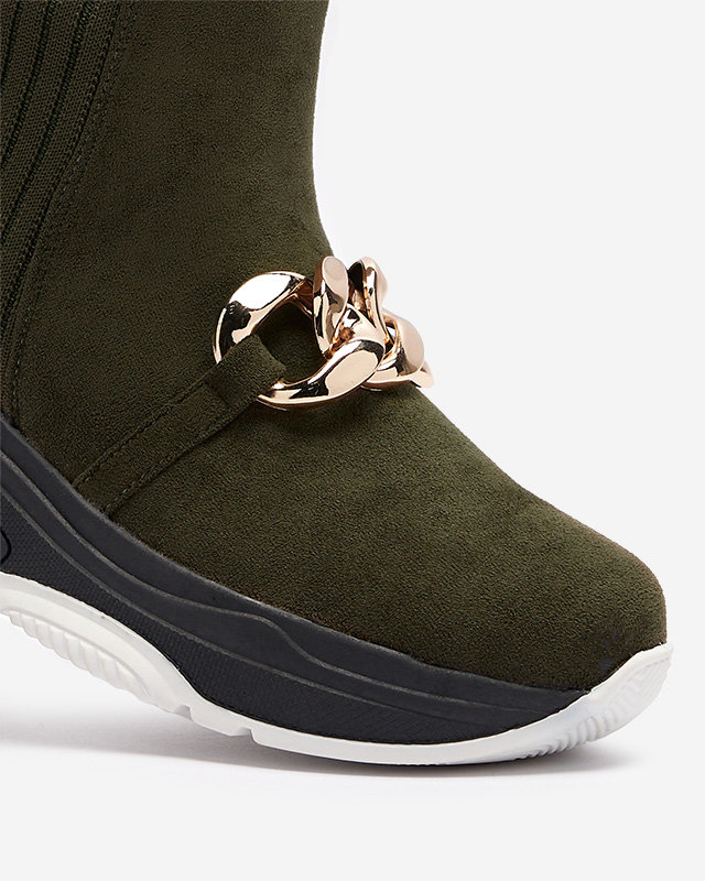 Женские зеленые утепленные сапоги из эко-замши Cuzitta- Footwear