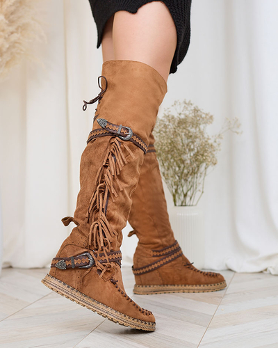 Royalfashion Коричневые женские сапоги выше колена со скрытым якорем Figerra