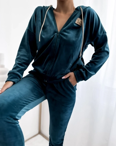 Royalfashion Бирюзовый женский комплект толстовки с нашивкой