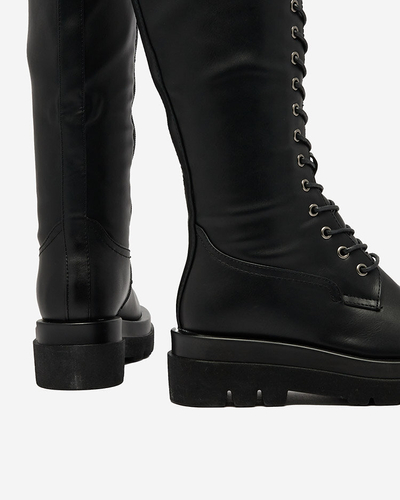 Royalfashion Черные женские сапоги на шнуровке Decovbo