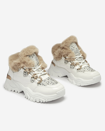 Спортивные лакированные белые женские кроссовки с мехом Axili- Footwear