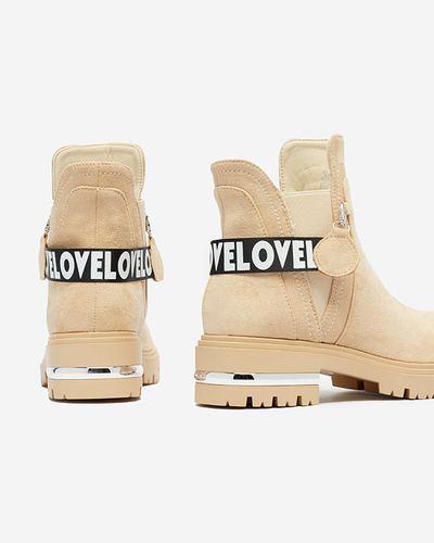 Бежевые женские утепленные сапоги из экозамши Lottci - Обувь