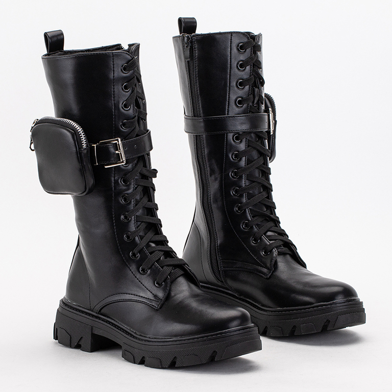 Черные женские высокие ботинки с карманами Lamisha