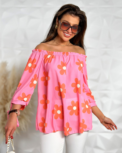 Royalfashion Moteriška palaidinė a'la hiszpanka su gėlėmis