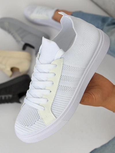 Aurelio White Fabric and Faux Leather Sneakers with Flat 2.5 cm Platform