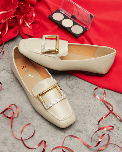 Бежевые женские мокасины с орнаментом Sefonta- Footwear