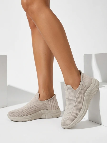 Aurelia Comfort Бежевые Женские Слипоны из Ткани на Плоской Подошве