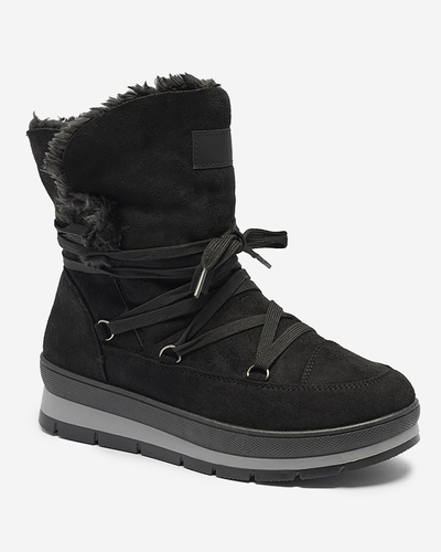 Женские сапоги на шнуровке и платформе a'la snow boots черного цвета Lapres- Footwear