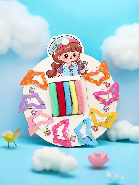 Набор разноцветных заколок и резинок для волос для детей