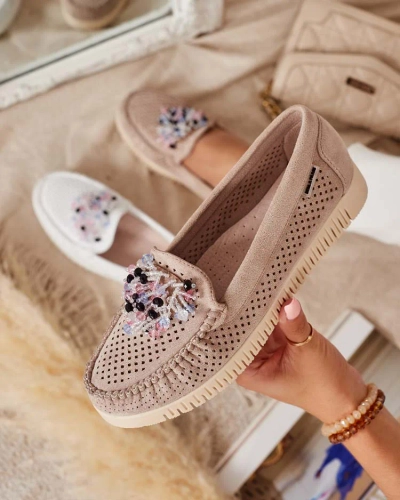 Royalfashion Moteriški ažūriniai mokasinai su karoliukais Namis
