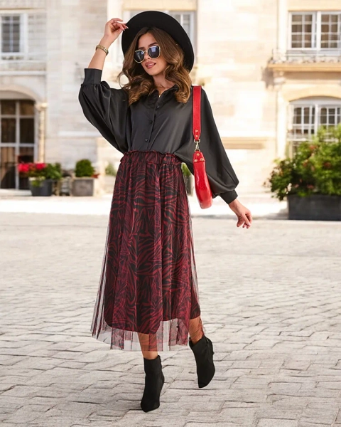 Женская юбка миди в с рисунком от Royalfashion с тюлем