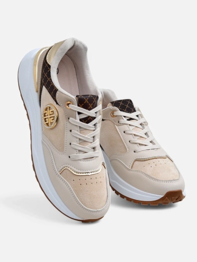 Calista Verona women's beige flat-heeled sneakers - eco leather 4 cm