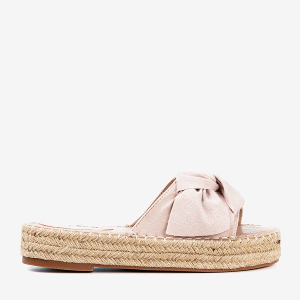 Pudrowe klapki damskie na platformie Baby Bow - Obuwie